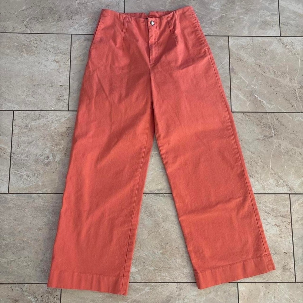 J. Peterman Vintage Coral Wide Leg Pants Women 6 Orange Red Cotton Stretch